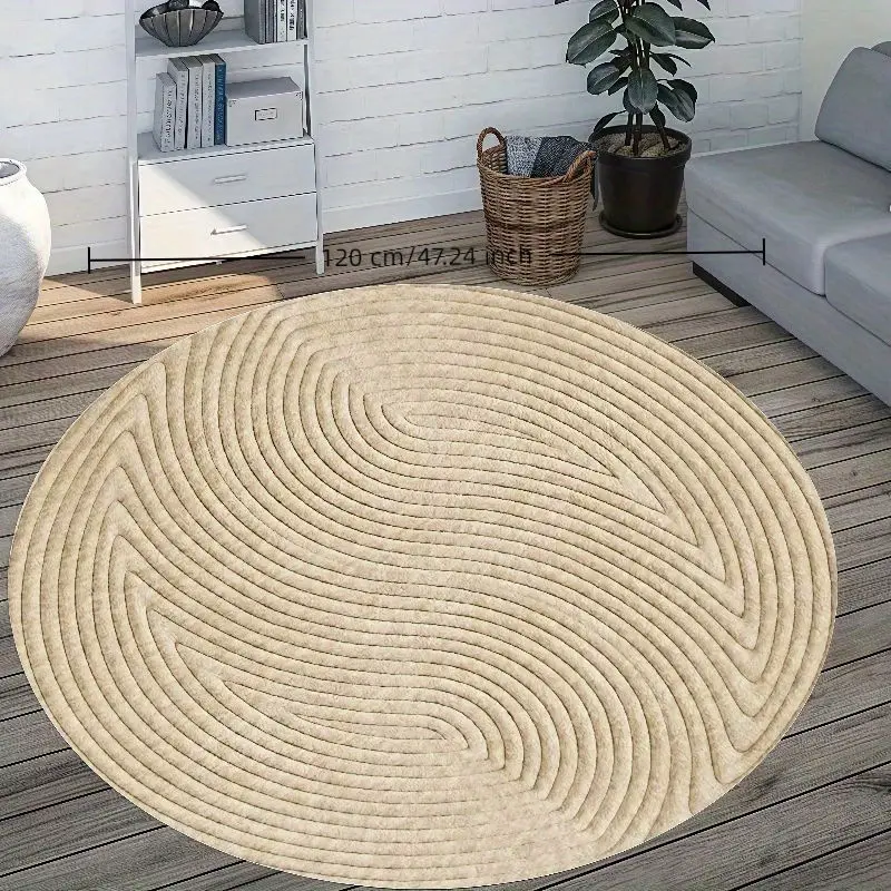 Minimalist Line Floor Mat, Round Textured Home Living Room Bedroom Yoga Stepping Mat, Absorbent And Non-Slip Flannel Round Printed Floor Mat, Suitable for Living Room, Bedroom Kitchen, E-Sports Room, Thanksgiving Halloween Gift