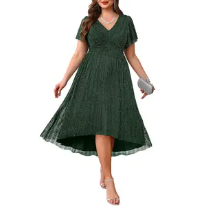 Women Plus Size Cocktail Dress Wedding Guest Semi Formal Sparkly Holiday Party Christmas High Low Aline Midi Dresses DealsForYouDays