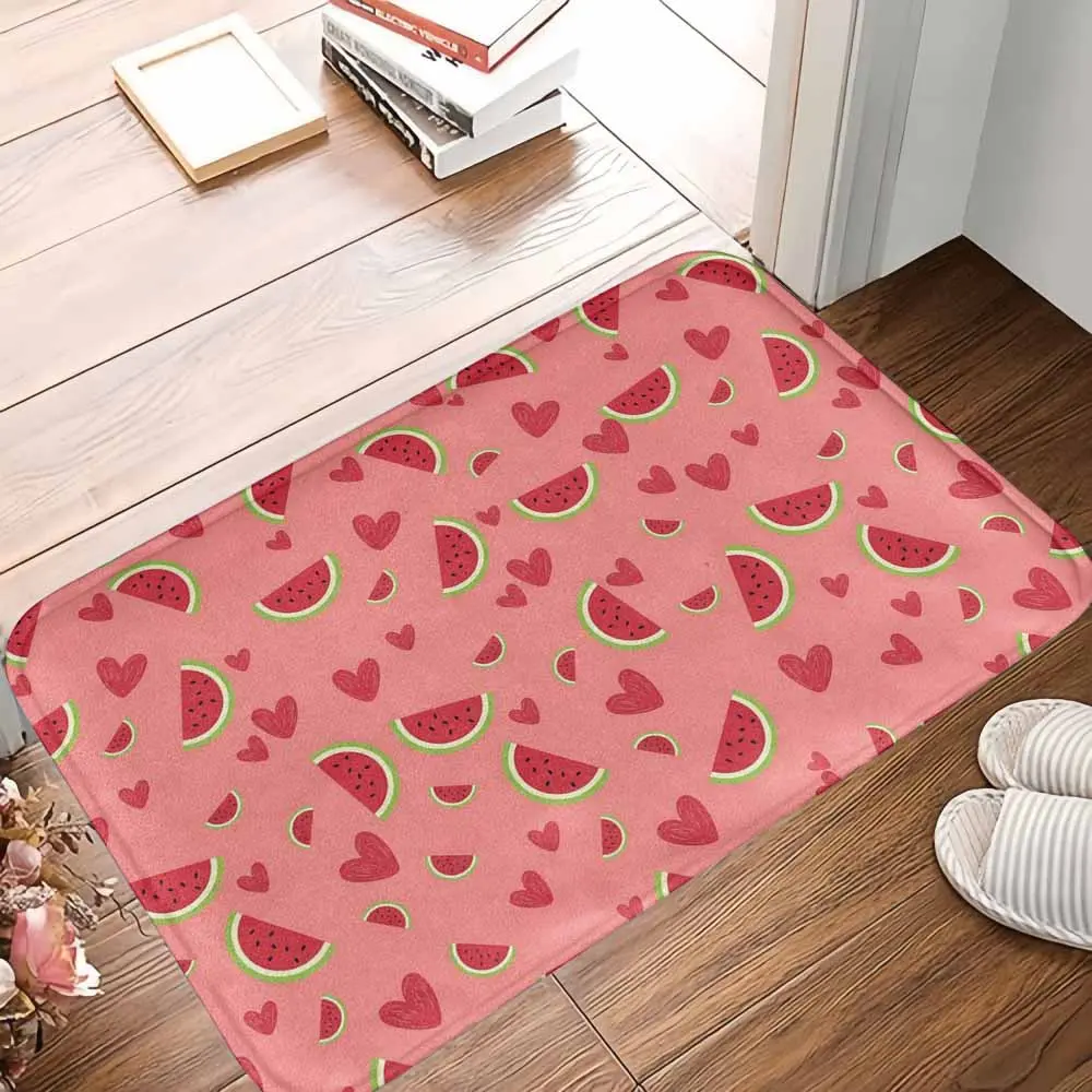Watermelon Hearts Decorative Rug, Cute Watermelon & Love Pattern Print, Soft Non-Slip Washable Floor Mat for Living Room, Summer Party Home Decor, Holiday Gift for Friends - summerwins, Living Room Decor, Home Interiors, Anti-Slip Back, One-Piece