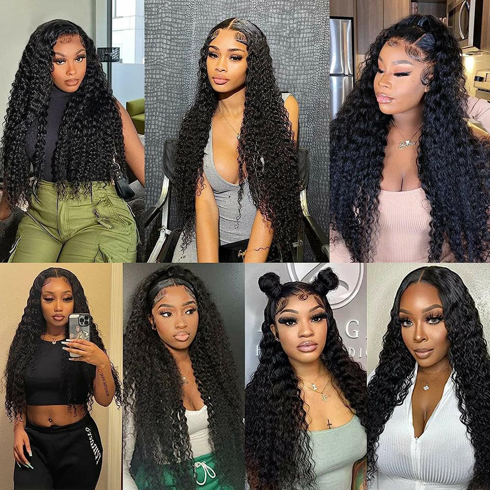 Bling Hair 13x4 13x6 HD Transparent Lace Wig Deep Wave Brazilian Human Hair Lace Frontal Wig for Women Curly Pre Plucked 36 38 Inch 180% Density Natural Hairline