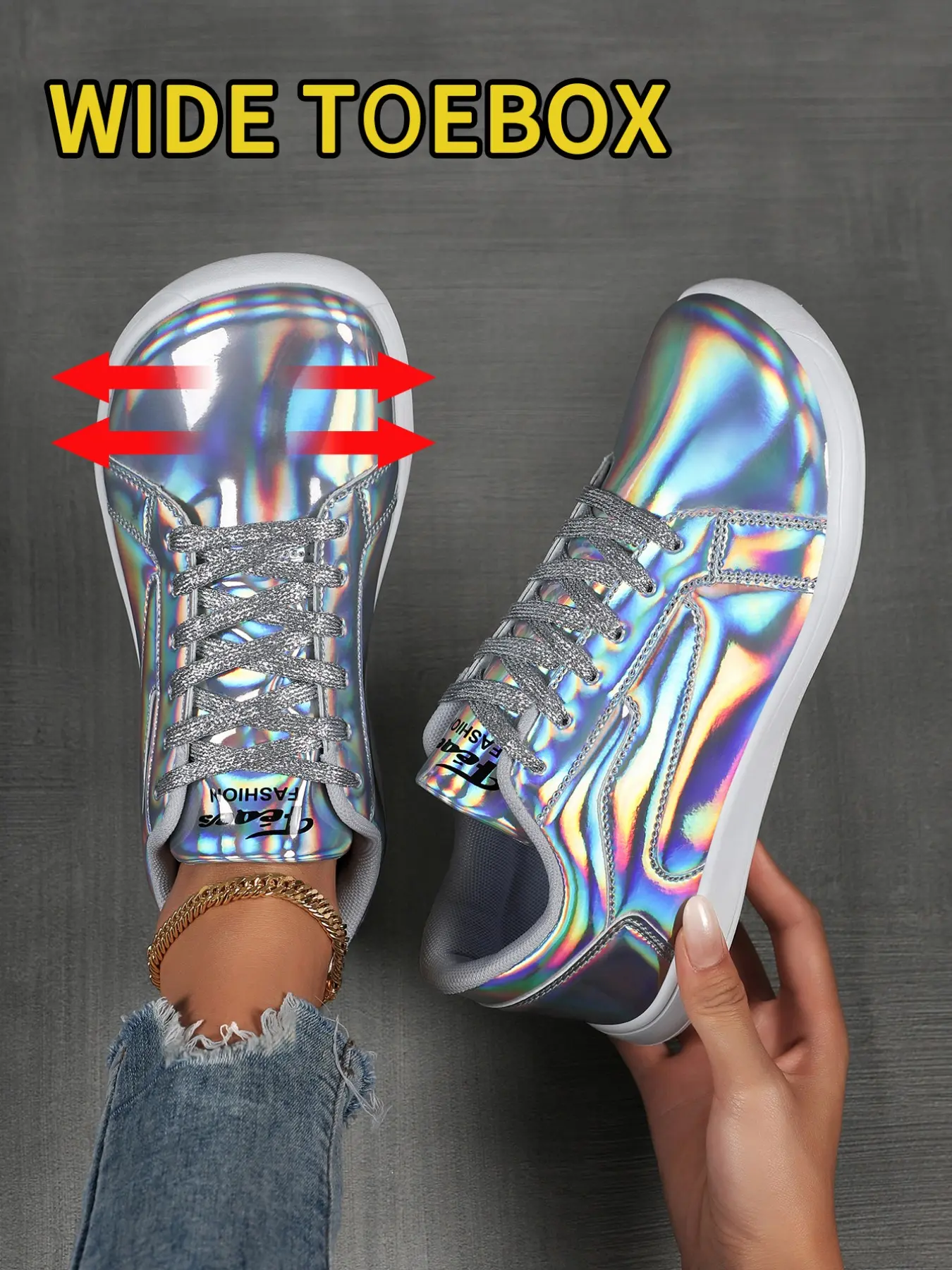 Women's Laser Color-Changing Sneakers, Casual Sneaker Trainer, Sporty Low Top Casual Shoes, Wide Round Toe, Anti-Slip Sole, All-Season Comfort