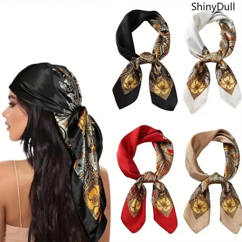 4PCS Unisex 27‑Inch Satin Silk Hair Scarf Set, Square Bandana Head Scarf, UV‑Protection Headband Accessory for Sports Outdoor Daily Elegant Outfits