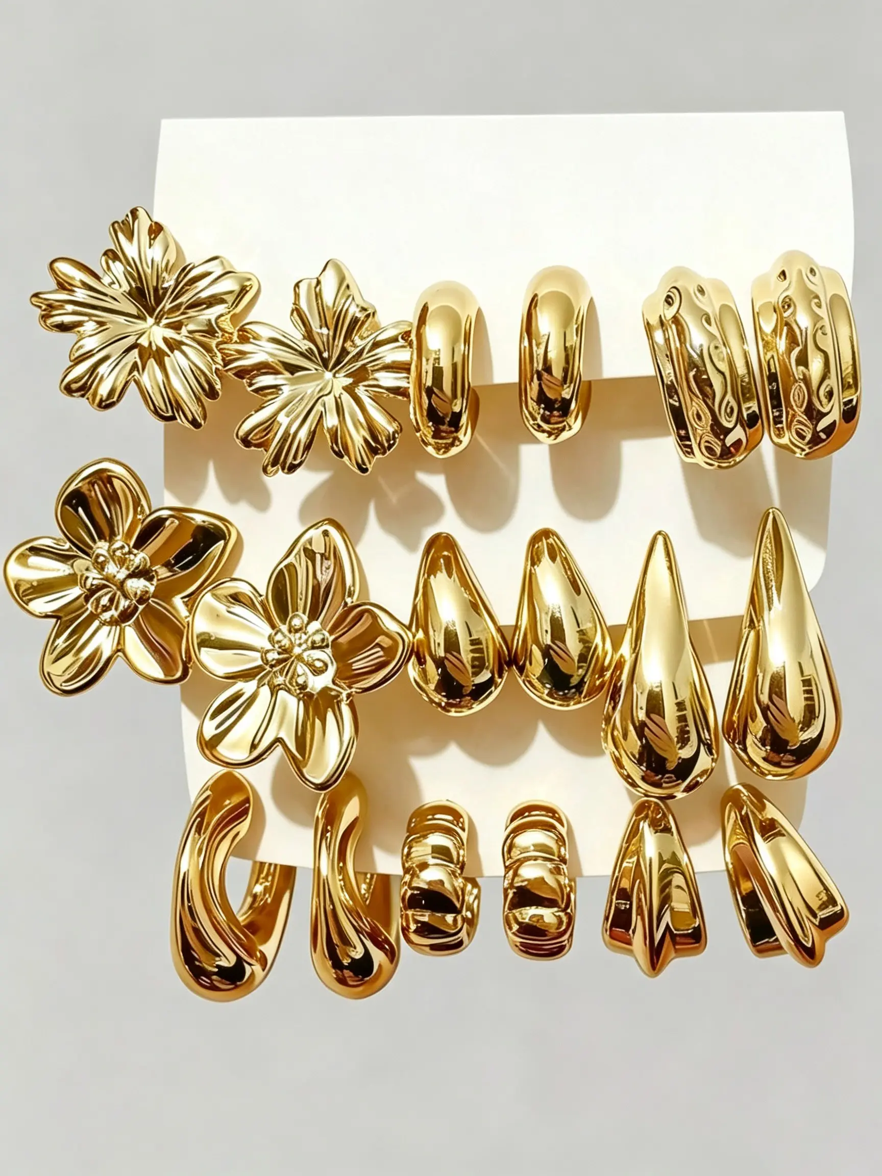 18 Pcs Women's Fashion Hoop Earrings Set, Chunky Elegant Flower Drop Irregular Earrings, Daily Wear Party Gift Wedding Birthday Jewelry