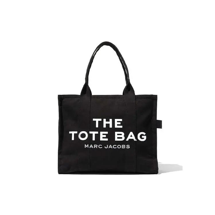 Marc Jacobs Traveler Logo Print Canvas Tote Bag for Women, Large Shoulder Handbag in Black