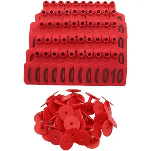 100PCS Cattle Ear Tags Numbered 001-100, Plastic Livestock Animal Ear Tag for Cows Goats Sheep Pigs Animal Identification Earring Tagger (Red)