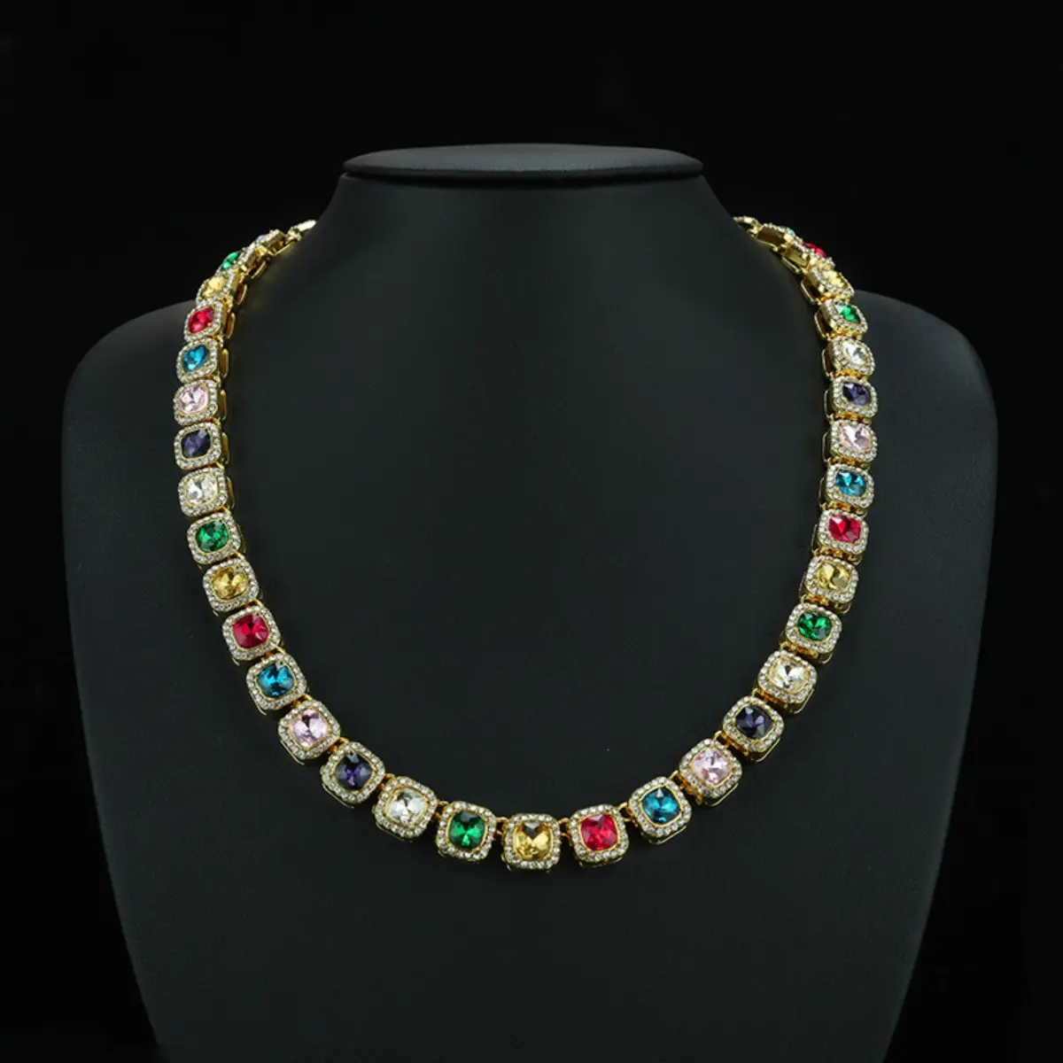 New 10mm Square Glass Full of Diamonds Colored Rock Sugar Chain Jewelry Hip-hop Cool Hip-hop Cuban Chain