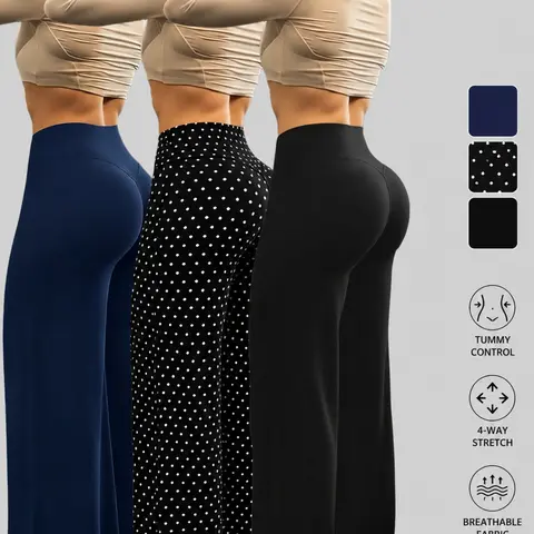 Women's High-Waist Yoga Pants, High-Stretch Fabric, Ideal for Pilates, Fitness, Workouts and Daily Wear, Wide-Leg Trousers, Yoga Bottoms