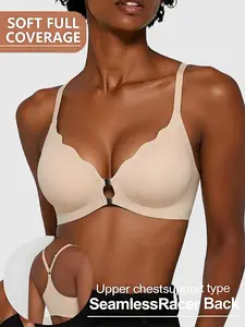 Women's Magnetic Front-Open Casual Bra, Underwear, Wave Edge Design, Raceback Style, High Elasticity, Comfortable Strapless Jelly Stripe Bra, Easy to Wear
