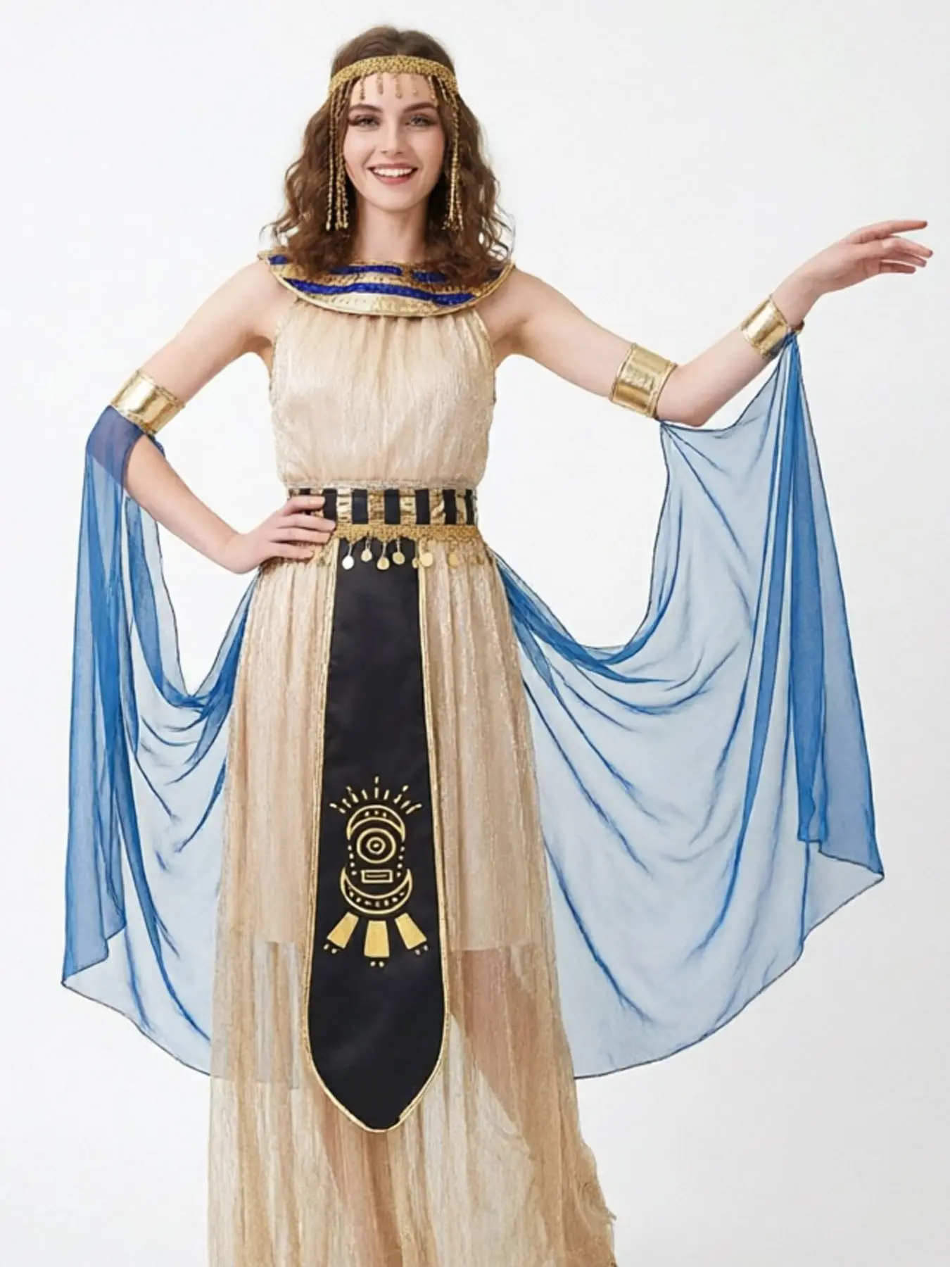 Gold Black Cleopatra Egyptian Queen Dress Halloween Cosplay Stage Performance Photo Costume