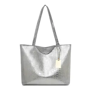 Women's Tote Bag — Large-Capacity Handbag & PU Shoulder Bag. A Stylish, Retro-Inspired Commuter Tote featuring a Crocodile-Grain Texture, Perfect for School, Work, Shopping, and Travel