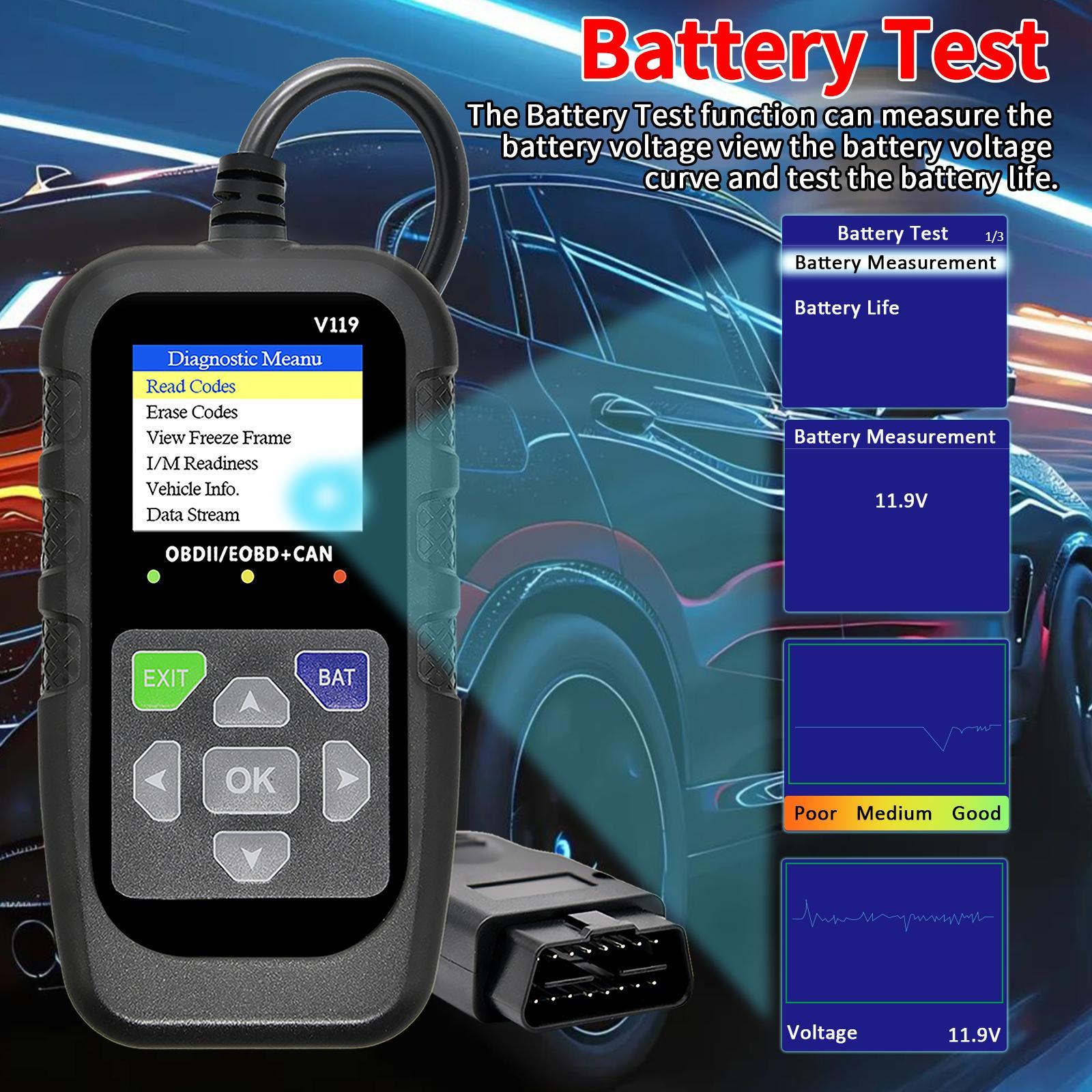 Car OBD2 Scanner Diagnostic Tool, Car Voltage Tester Engine Fault Code Scanner, EOBD+CAN Charging Tester Diagnostic Tool, Digital Automotive Tester for OBDII Protocol Cars