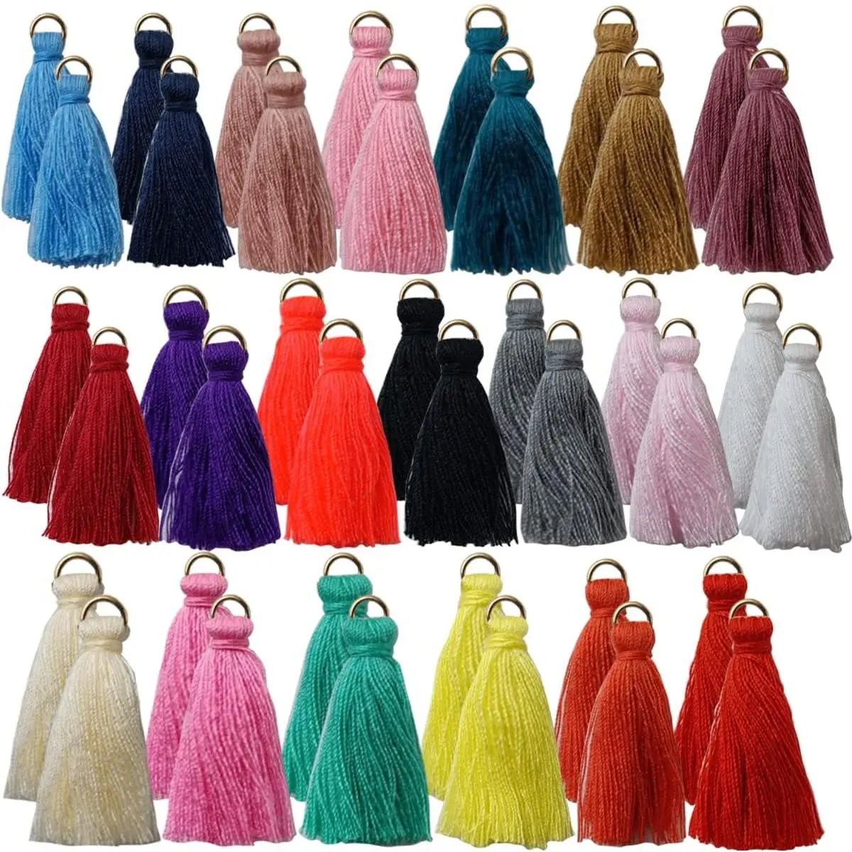 200-Count Synthetic Mini Tassel Craft Kit - 1.2 in Soft Tassels with Golden Rings for Earring Crafting, DIY Projects, Bookmarks (20 Colors)