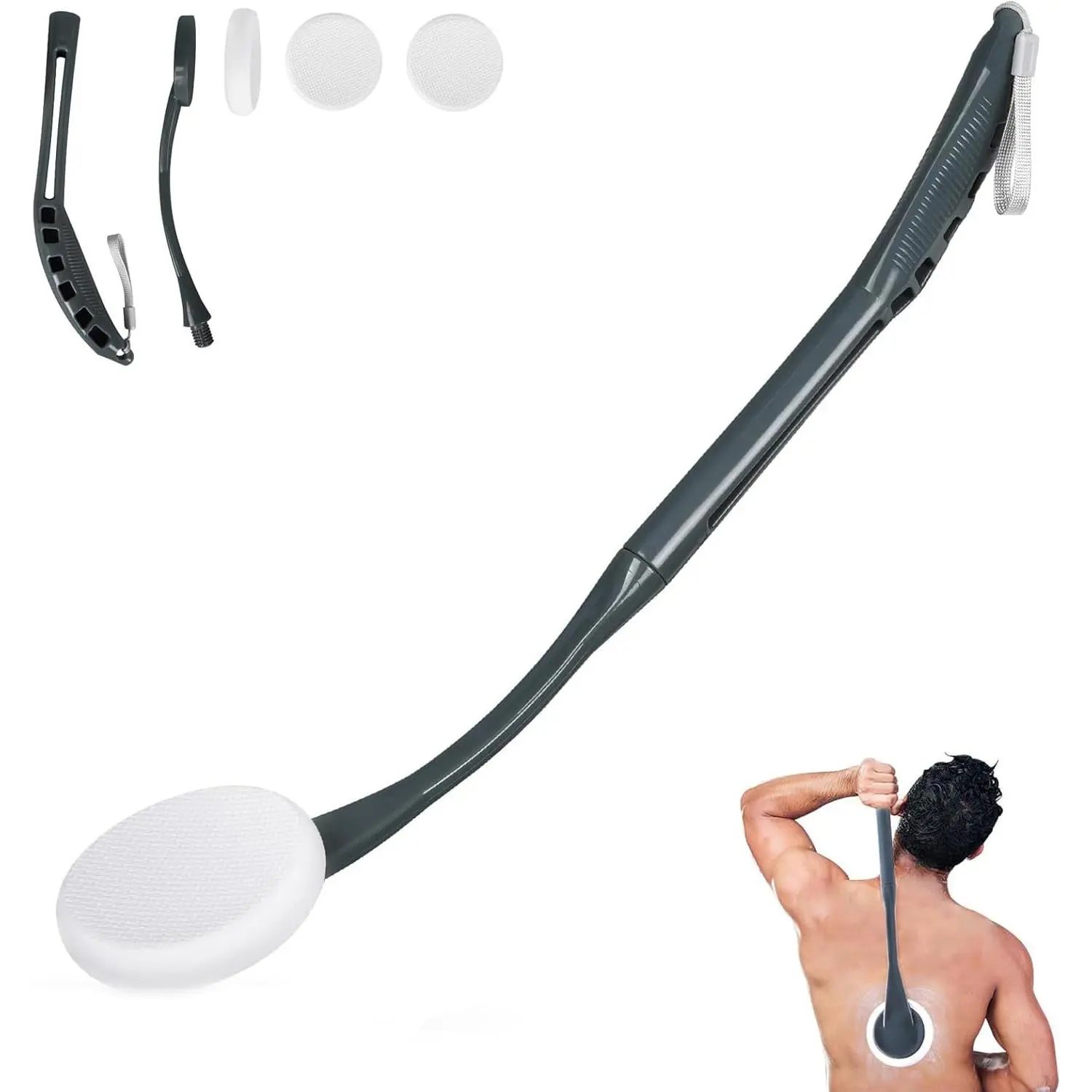 Lotion Applicator for Back, 20.5'' Replaceable Back Lotion Applicator, Easy Washable, Suitable for Use by Elderly, Men and Women(Grey),bath,brush