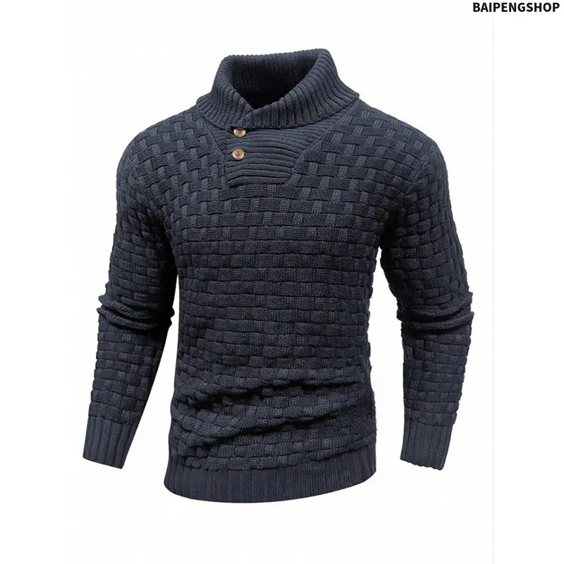 2026 Trendy Men Fall Turtleneck Long Sleeve Knit Sweater, Slim Fitted Multi-Button Casual Pullover, Soft Warm Knitted Fabric Versatile Top For Commute Home Daily Stylish Outfits