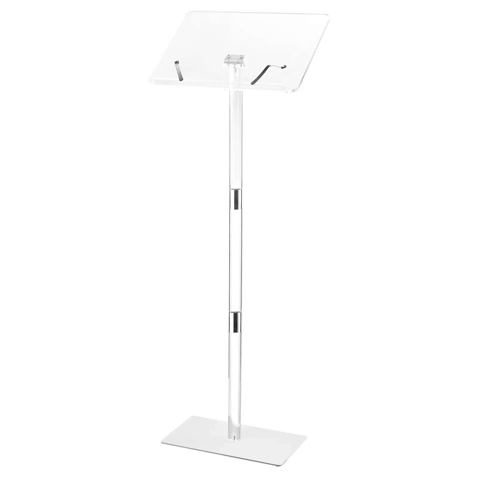 【DealsForYouDays】VEVOR Floor-Standing Acrylic Podium Stand, 43-in Transparent Panel Lectern, Portable Laptop Desk with Wide Reading Surface, Book Clips, Adjustable Angle for Classroom, Conference