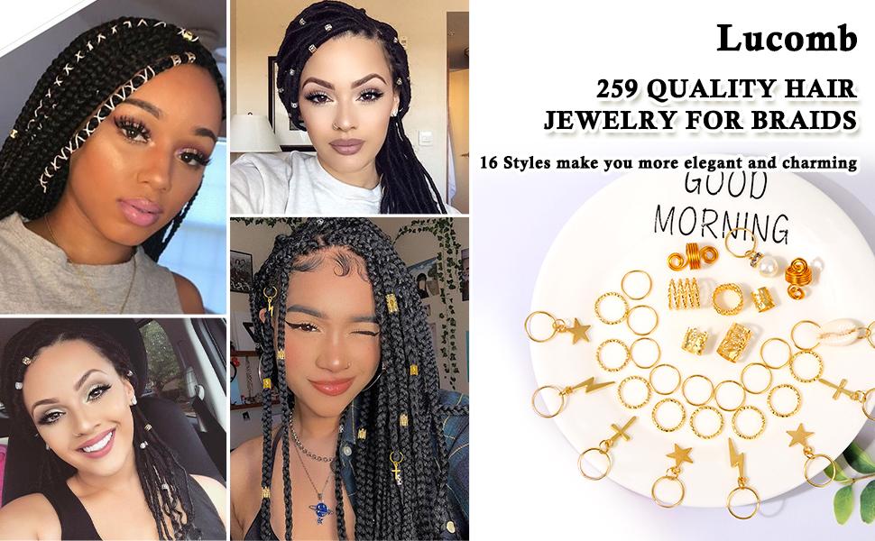 259 Pcs Hair Jewelry, Hair Accessories for Braids Silver Loc Jewelry for Hairs Dreadlocks Braid Jewelrys Hairs Cuffs Clips Dreadlock Accessories for Women's Loc Charms Rings Decoration