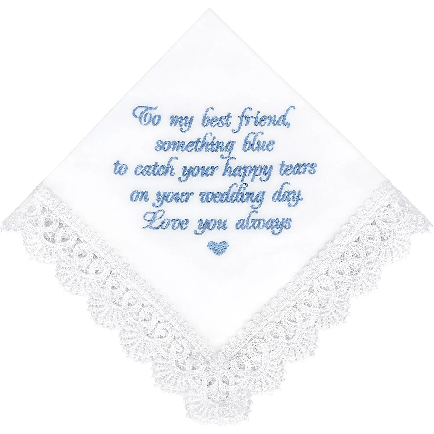 Embroidered Cotton Square Cloth Hankie Fabric Handkerchief - Something Blue Bride Gift from Maid of Honor, Bridal Shower New Borrowed Old Fashion Accessory, Embroidery, Best Friend, Square Handkerchiefs