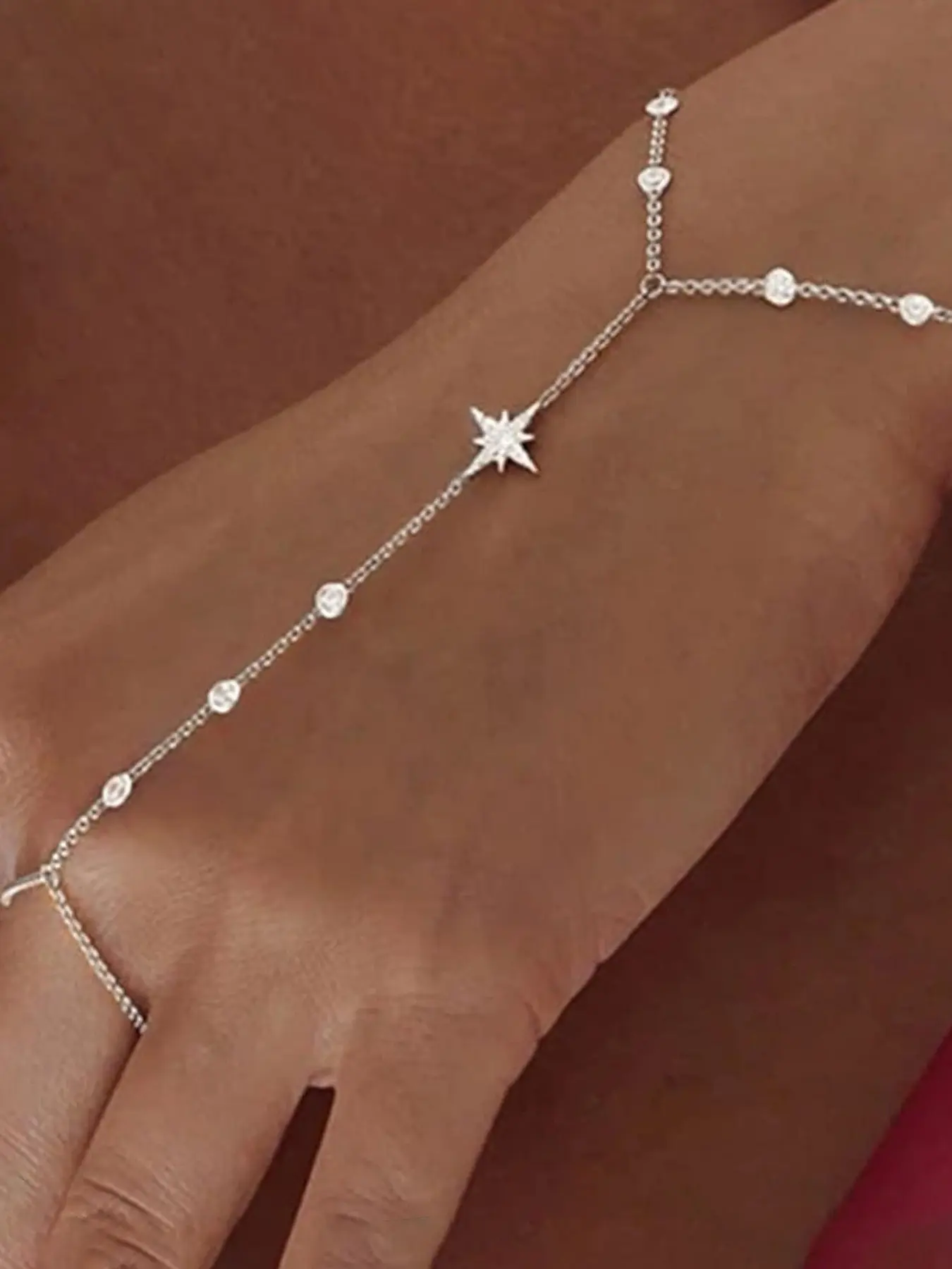 Silver Gold Ring Hand Chain Bracelet for Women Aesthetic Jewelry non Tarnish Star Dainty Hand Chain Ring Stackable Chains Bracelet