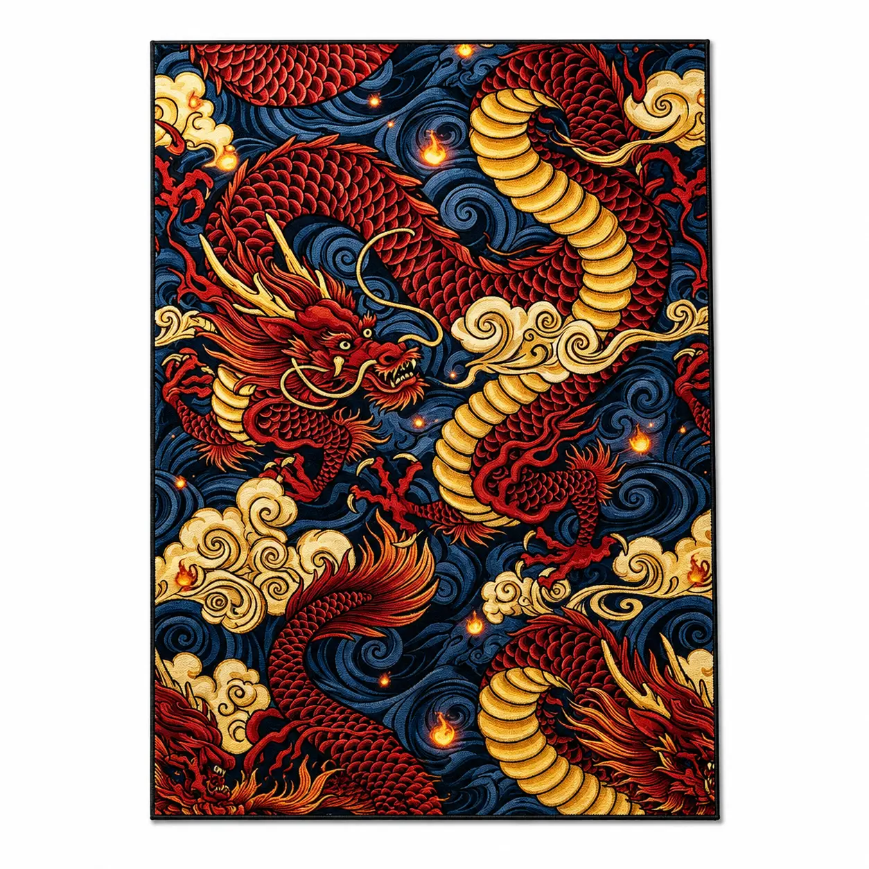 Dragon Print Velvet Area Rug, Soft Low Pile Washable Accent Rug for Living Room Bedroom Entryway Rugs 20267310000