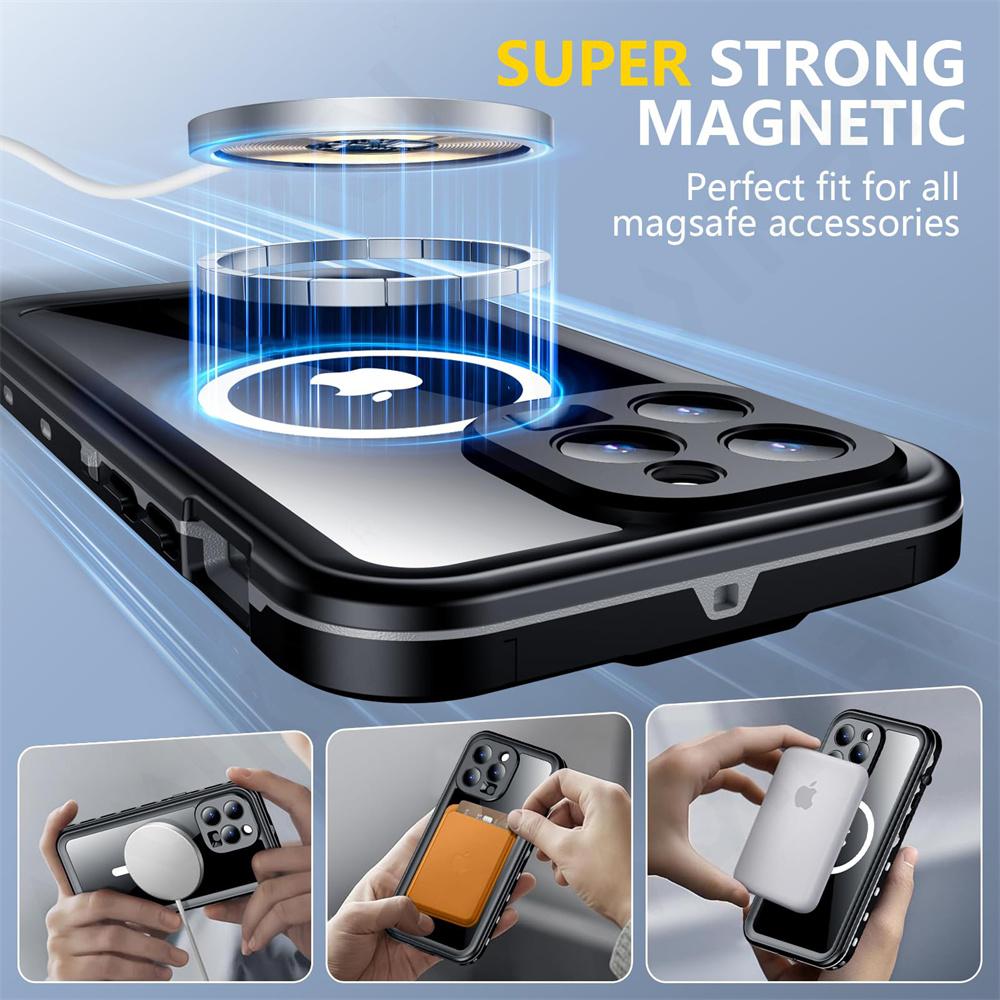 IP68 Waterproof Magnetic Case For iPhone 17 16 15 14 Pro Max Pro 13 Pro Max Protector Full Body Protective Dustproof Phone Case
