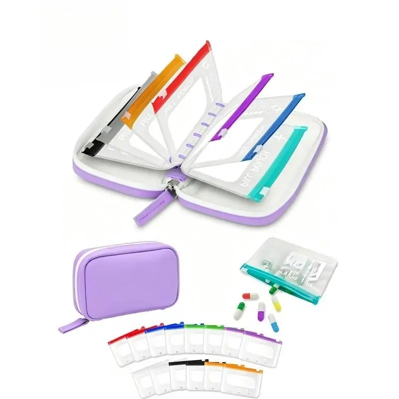 1 Set Of A8 Waterproof Pill Storage Bag, Large Weekly Medicine Box With 14 / 7 Color Coded Medicine Bags, Reusable Travel Medicine Storage Bag, Zipper Pill Storage Bag, Supplement Organizer, Portable Vitamin Organizer, Suitable For Fish Oil, Vitamins, Etc