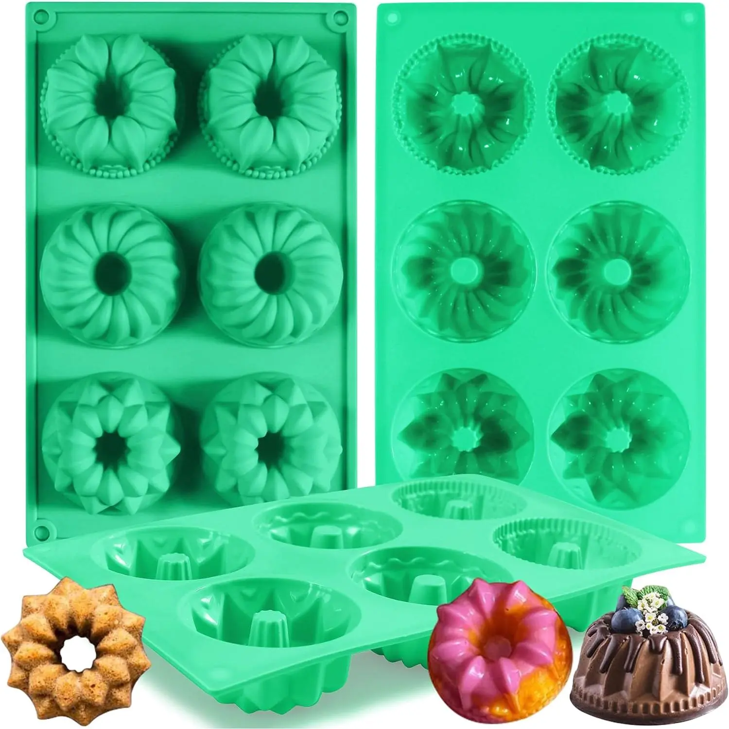 6-Cavity Fluted Tube Cake Pan,3Pcs  Cake Pan, Non-stick Mix Mini Baking Mold for Cupcake Cornbread Brownie Jello