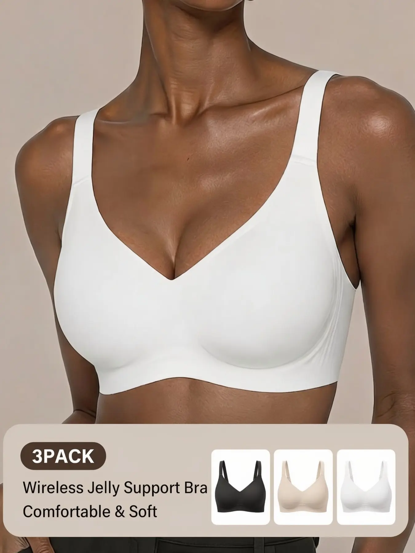 3-Pack Women's Invisible Jelly Bra, Full Coverage, Breathable, No Underwire, Detachable Pads, Casual Everyday Bras, Medium Support