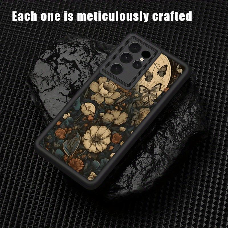 Butterfly WildFlower Black Phone Case for Samsung Galaxy S25 S24 S23 S22 S21 A13 A14 A15 A16 A17 A33 A34 A35 A36 A52 A53 A54 Note20 Fe Plus Ultra  -Full coverage Soft Anti-Drop Protective Cases