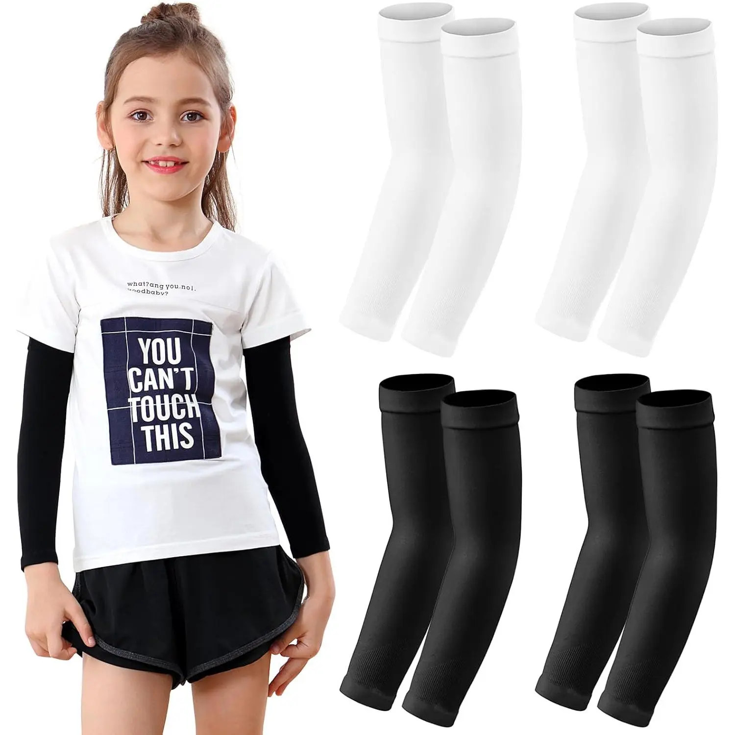 Kid Arm Sleeve 4 Pairs, Compression Arm Sleeve for Basketball Football Baseball Volleyball Youth Boy Girl SportsGift.
