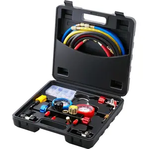 VEVOR AC Gauge Set - 4 Way AC Manifold Gauge Set for R134A R22 R12 R410A Refrigerant Freon Gauges with 5ft HosesCouplersCan Tap Works on Car Auto Freon Charging and Evacuation,father'sdaygifts