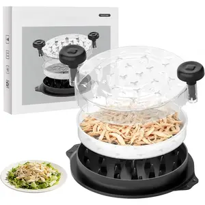 Chicken Shredder Tool Twist, Visible Chicken Breast Shredder Tool Meat Shredder with Removable Tray, Ergonomic Handle, Non-Slip Base Food Shredder Tool for Chicken, Pork, Beef, Fish