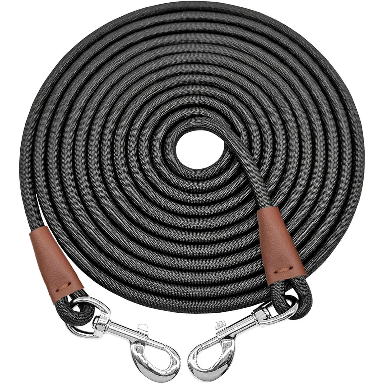 Tie Out Rope Dog Leash, Long Tether 8-65FT Heavy Duty Nylon Check Cord for Medium Large Dogs Indoor Outdoor Camping Backyard, Black 3/8" x 15ft