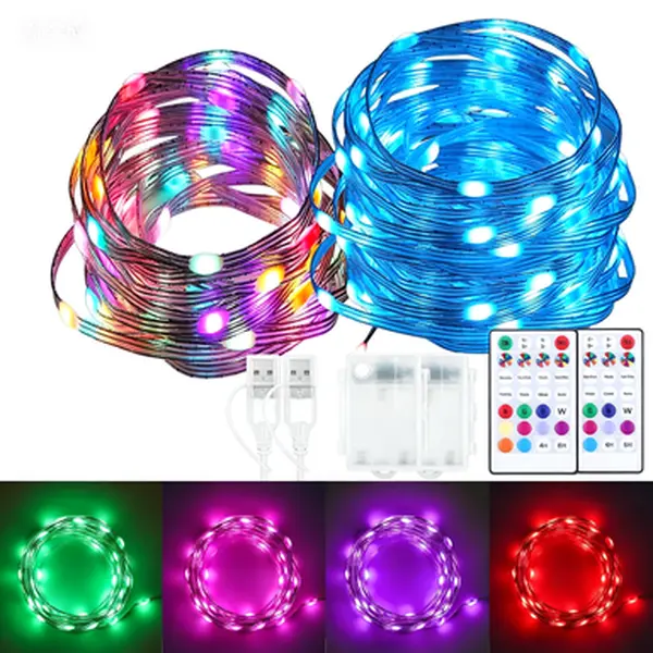 38FT Remote Control LED String Lights Battery Operated, Multicolor Fairy Lights with Remote and USB Plug, Waterproof Twinkle Lights for Bedroom Outdoor Wedding Party Decoration, 2 Pack