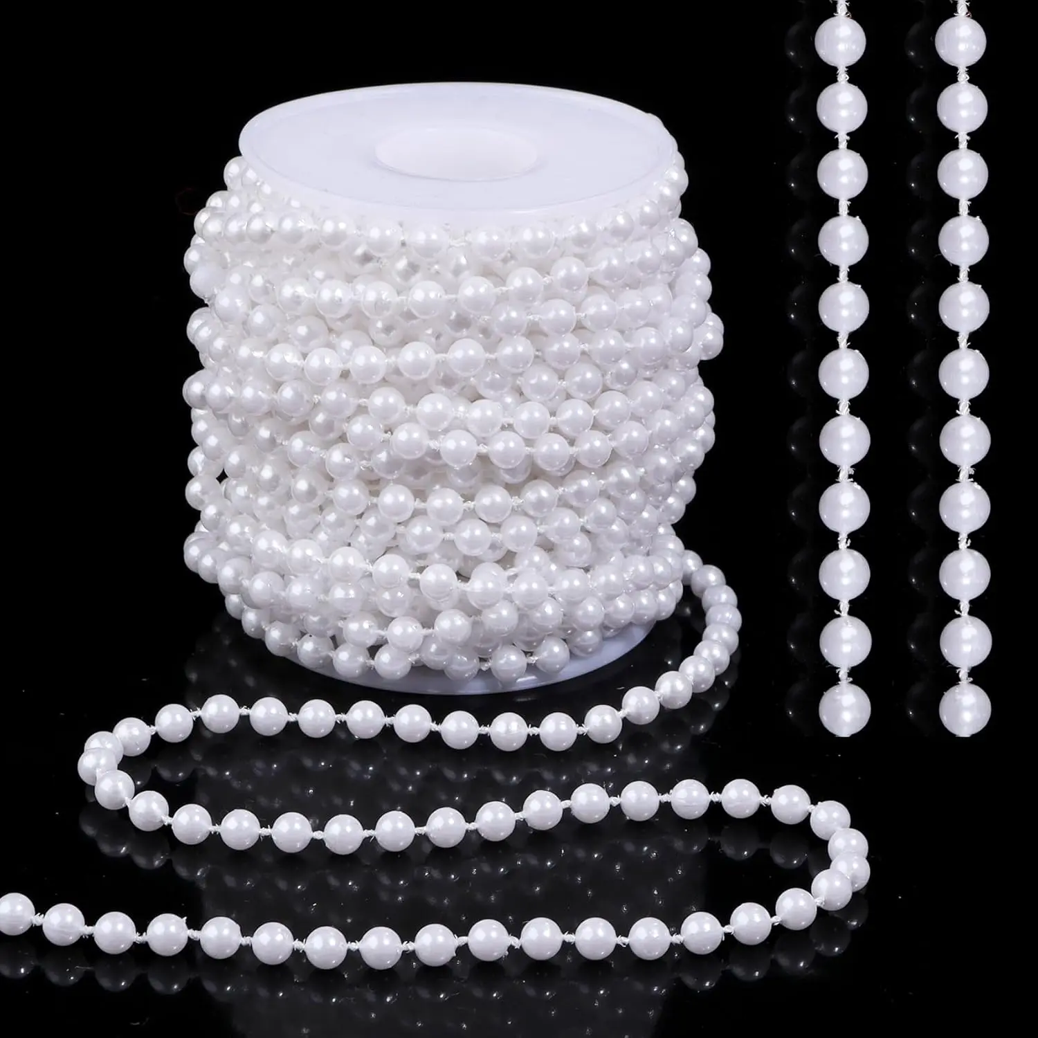 33 Feet 5mm White Faux Pearl String Beads Roll for Crafts Christmas Garland Flowers Wedding Party Jewelry Decoration