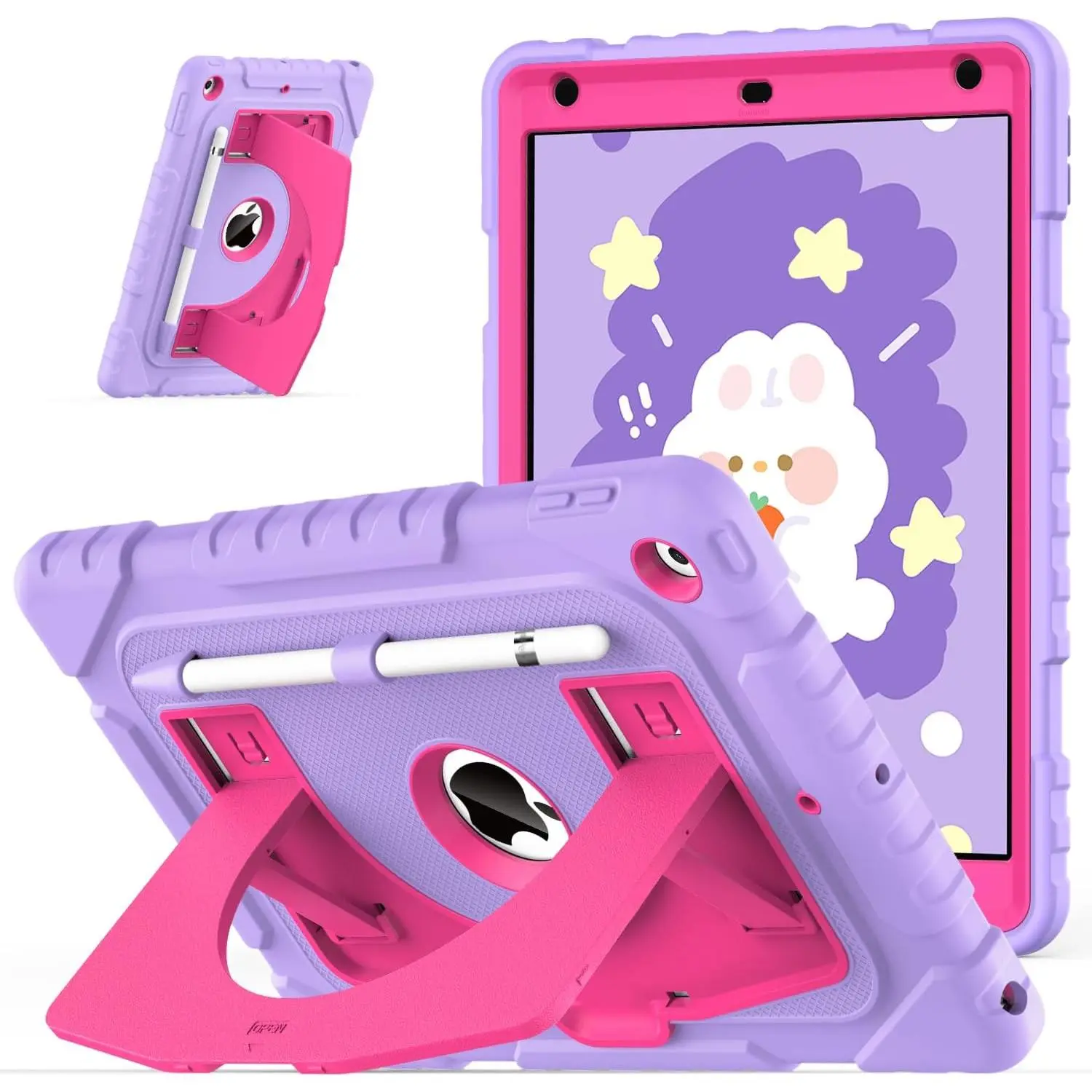 Case for iPad 9th/ 8th/ 7th Generation 10.2 Inch (2021/2020/2019) | Shockproof Rugged Heavy Duty i Pad 9 8 7 th Gen Protective 10.2'' Cover with Pencil Holder, Kickstand, +Hot