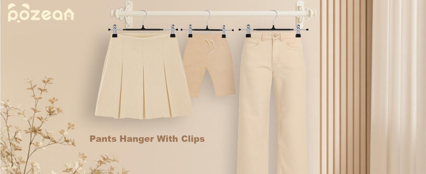 Pants Hangers with Clips for Women 24 Pack, 12Inch Adjustable Heavy Duty Skirt Hangers, Space Saving Non-Slip Shorts Jeans Trousers Clothes Hangers, Black