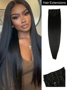20 Inch Black Clip In Hair Extensions, Heat Resistant Synthetic Long Straight Hair Pieces with Multiple BB Clips, Soft Smooth Natural Looking Clip On Extensions Easy to Wear & Remove for Women Daily Party