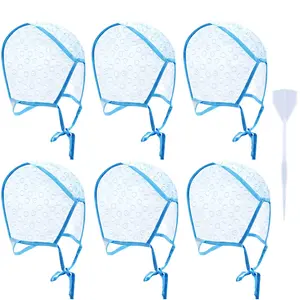 6 Pcs Blue Hair Highlighting Frosting Cap with Plastic Hooks, Salon Hair Dye Coloring Hairdressing Tool Kit Supplies