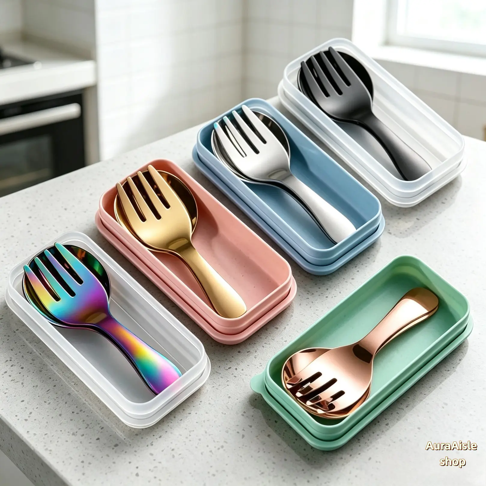 Portable Stainless Steel Travel Cutlery Kit With Integrated Fork Spoon And Dustproof Storage Case, Reusable Compact Eating Utensils For Camping Picnic Daily Office Lunch Backpack Trips