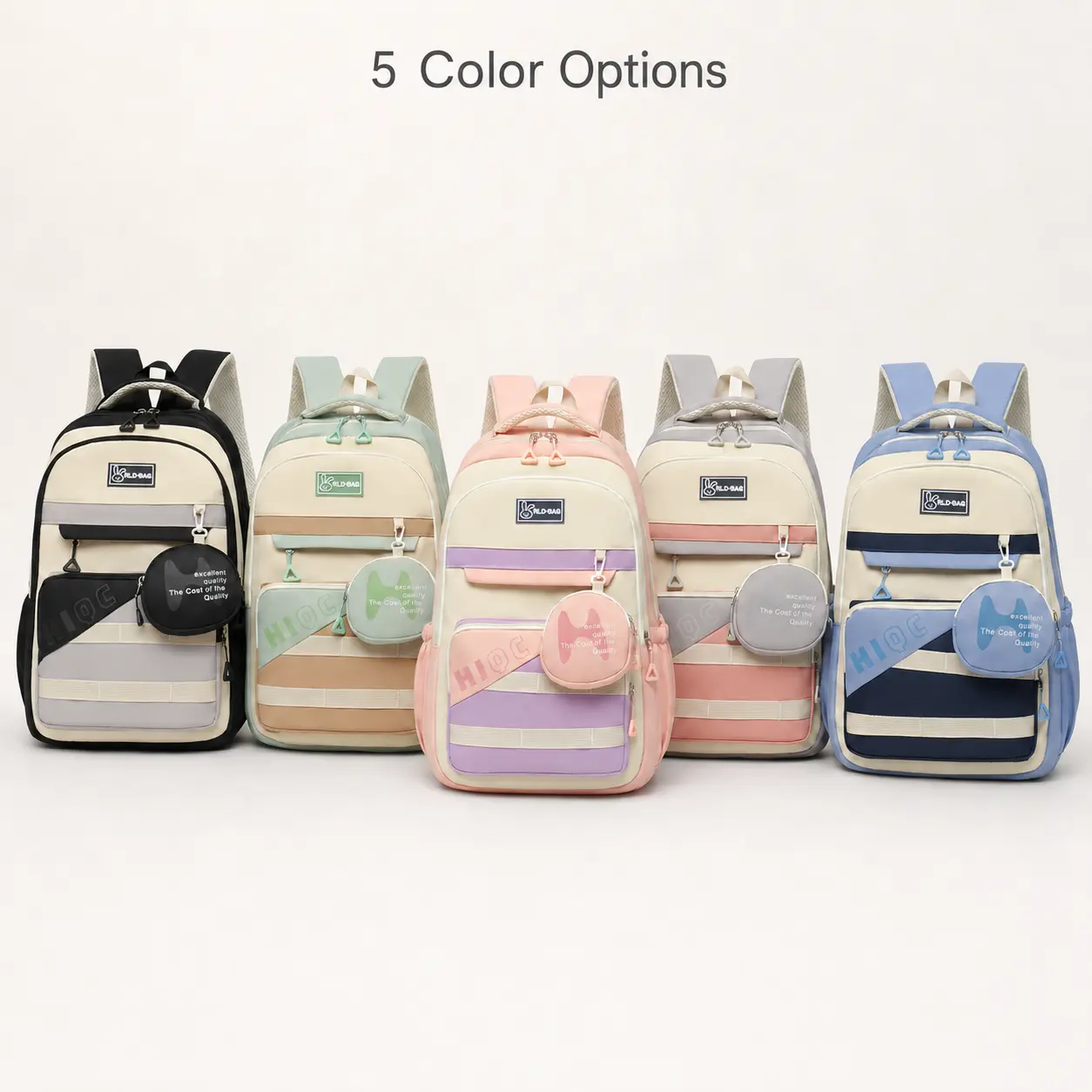 Men's Patchwork Polyester Backpack - Preppy Colorblock All-Seasons Design, Roomy with Attached Mini Pouch for Students