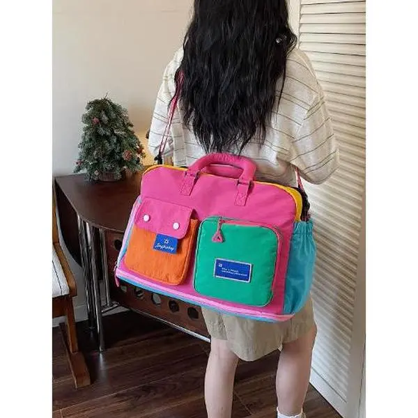 Colorful Block Weekender Duffle Bag, Colorblock Foldable Fabric Bag, Multifunctional Portable Bag, Large Capacity, Dry/wet Separation, Casual Style, All Seasons, Student Backpack, Travel Bags