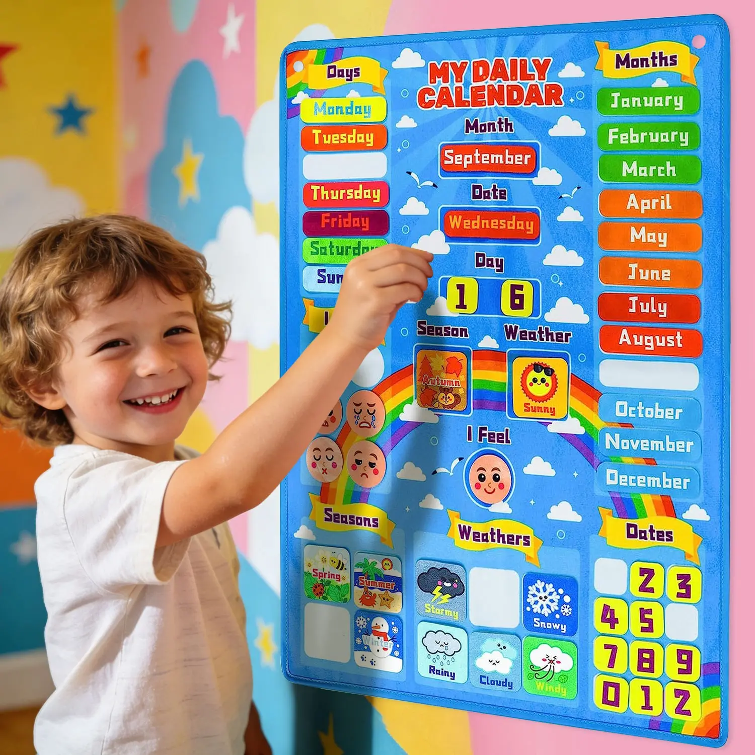 My Daily Calendar, Children's Felt Calendar Busy Board, Calendar and Weather Felt Charts, Montessori Educational Toys, Classroom Learning Materials, Preschool Learning Materials, Classroom Supplies, Classroom Charts for Children 3 Years and Up