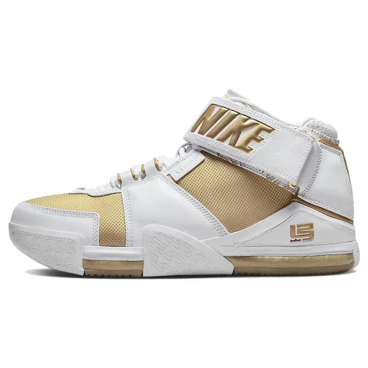 Nike LeBron 2 Maccabi Basketball Shoes for Men – Velcro Closure, Round Toe, Mid-Top, White and Gold Verifiable, with credentials and supporting global authentication