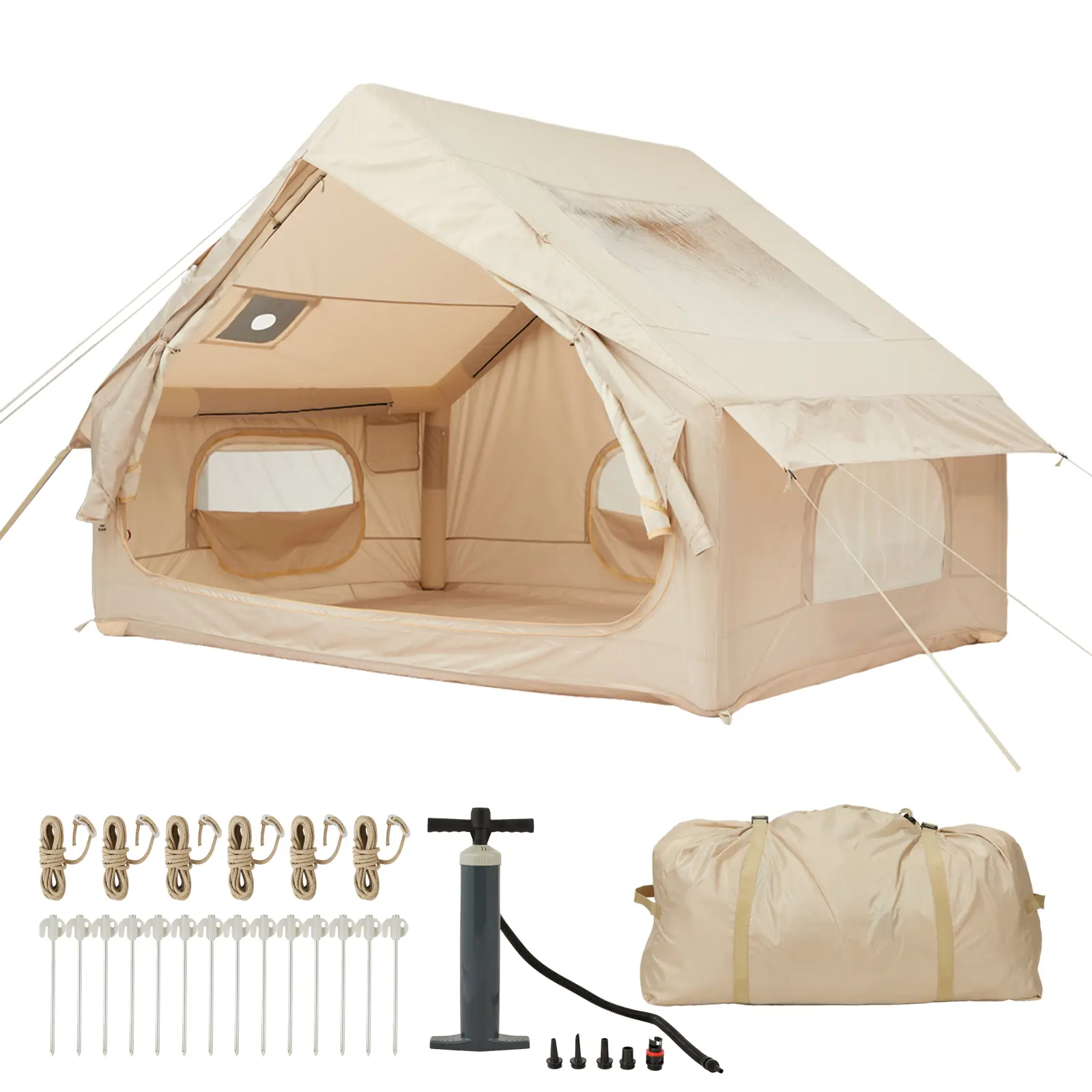 Garvee Quick Setup Inflatable Family Camping Tent, 6-Person Large Outdoor Shelter, PU2000mm Waterproof Fabric, Durable 4-Season Tent, Spacious 6㎡ Interior, Fast Inflate with Pump for Easy Installation