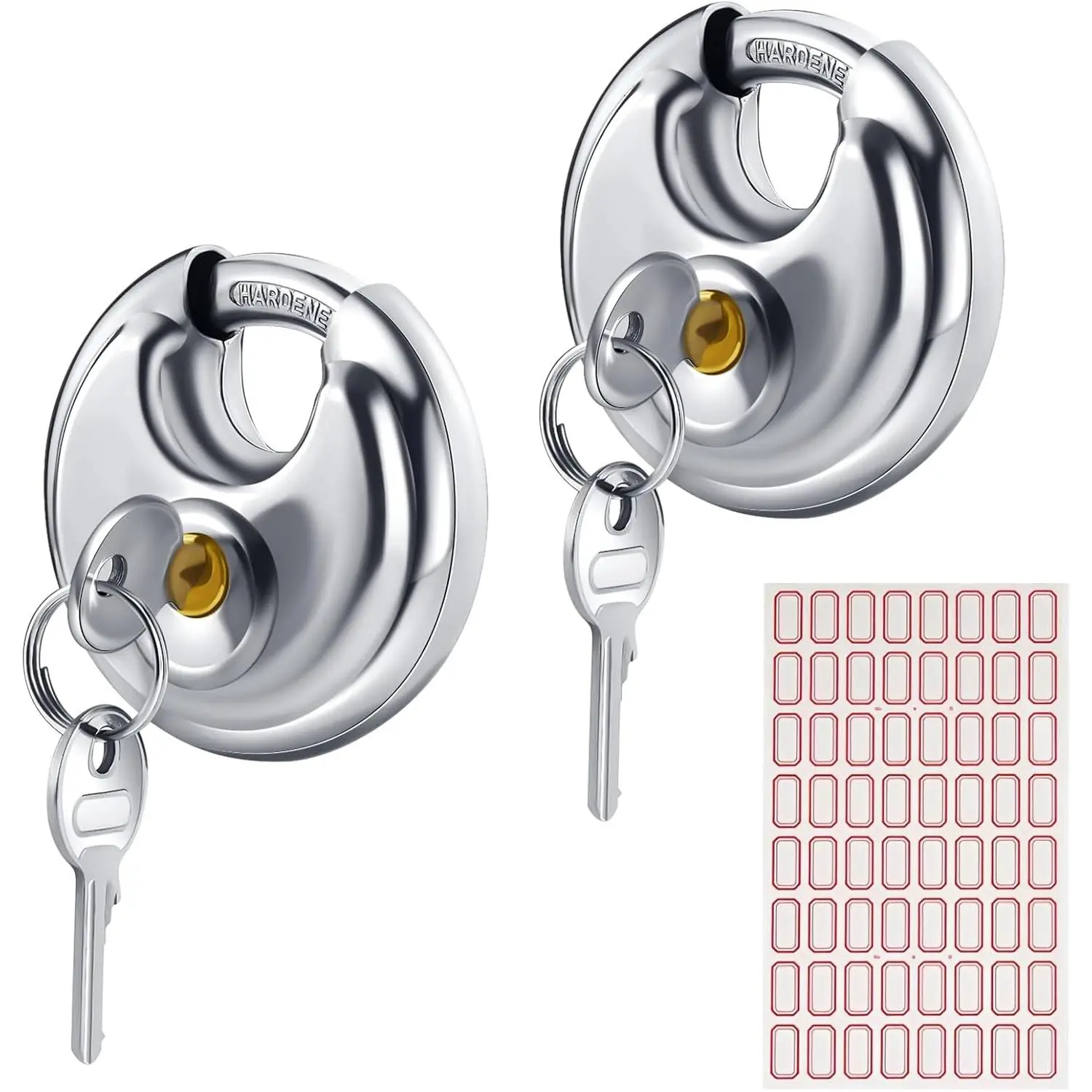 2 Pcs Keyed Discus Padlocks with 4 Keys, Stainless Duty Discus Lock, Waterproof and Rustproof Unit Padlock Round Lock for Warehouse, Units, Sheds, Garages, Fence