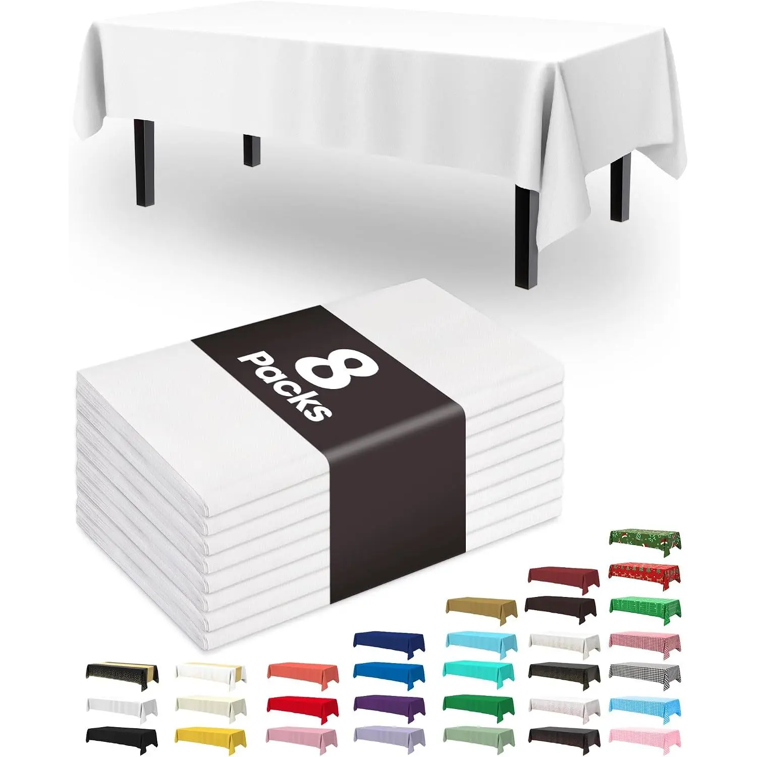 Disposable White Plastic Tablecloths (8-Pack, 54x108 in) - Rectangle, Leakproof, Sturdy, for Party, Picnic, Decorative Event Use