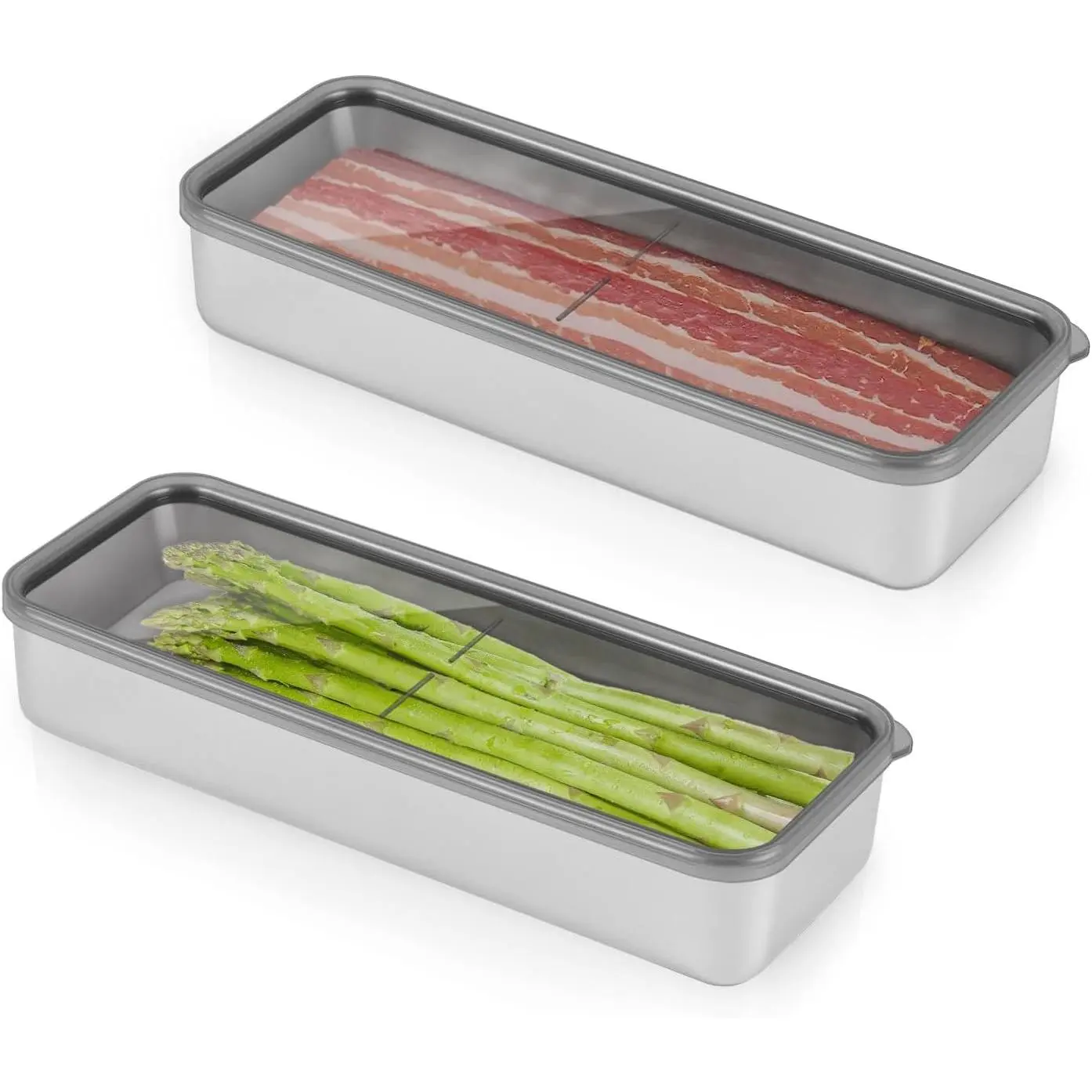 Bacon Container for Refrigerator,1Pack Bacon Holder for Fridge,Deli Meat Box for Fridge,304SS Airtight  Storage Container,Stackable Refrigerator Organizer with Locking Lid ()