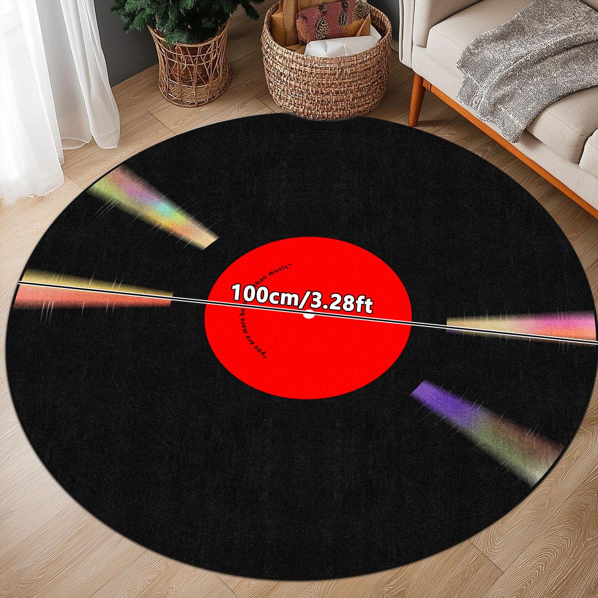 Vinyl Record Pattern Round Decorative Area Rug, Non-slip Washable Floor Mat, Soft Floor Carpet for Home Living Room Bedroom Game Room Decor, Vintage Printed Rugs