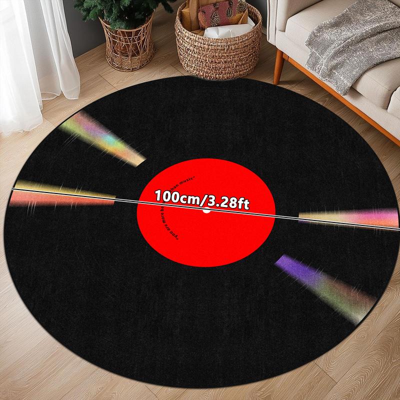 Vinyl Record Pattern Round Decorative Area Rug, Non-slip Washable Floor Mat, Soft Floor Carpet for Home Living Room Bedroom Game Room Decor, Vintage Printed Rugs