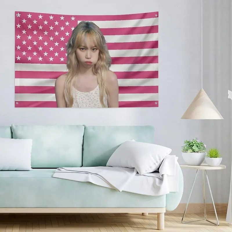 Chaewon Rectangular Flag Print Fabric Tapestry, 35x59 in, Indoor/Outdoor Wall Decor, Aesthetic Art, Summer Dorm Gift